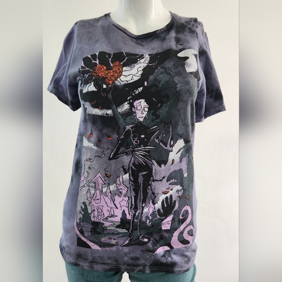 Tops - Edward Scissorhands Sketch Art Wash Boyfriend Fit Girls T-Shirt Size Sma…